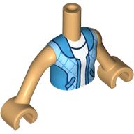 Lego Minidoll Torso Girl with Warm Tan Arms and Hands with Dark Azure/Bright Light Blue Jacket, White Shirt print / Warm Tan