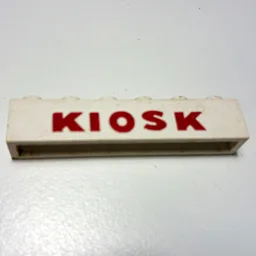 Brick 1 x 6 with 'KIOSK' Sans-Serif Thick Red Print / White
