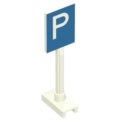 Lego Road Sign Square Tall with Parking 'P' Print / White