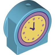 Lego Duplo Brick 1 x 3 x 2 Round Top, Cut Away Sides with Bright Light Yellow Clock Print / Medium Azure