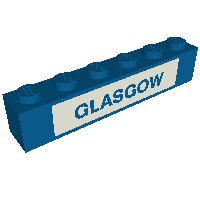 Lego Brick 1 x 6 with Blue on White 'GLASGOW' print / Blue