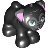 Lego Animal, Dog, Pug with Dark Bluish Grey Face, Bright Light Blue, Bright Pink Ears print / Black