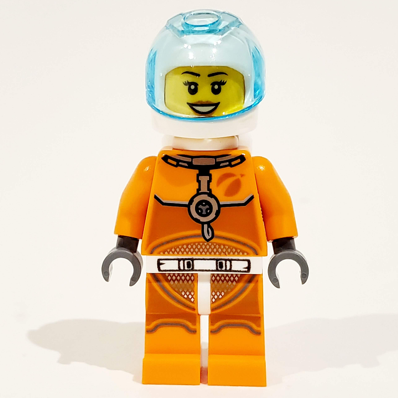 Lego Astronaut - Orange Torso and Legs, White Helmet, Trans-Light Blue Visor, Female