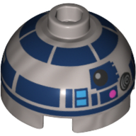 Lego Brick Round 2 x 2 Dome Top, Hollow Stud with R2-D2 Astromech Droid Print / Flat Silver