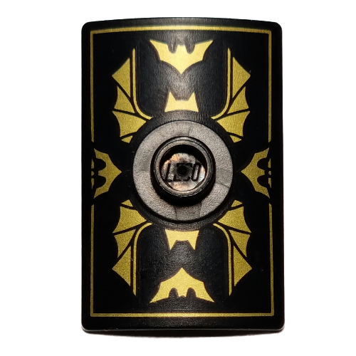 Lego Shield Rectangular Curved with Stud with Gold Bat Wings and Batman Logo Print