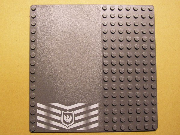 Lego Baseplate, Road 16 x 16 with White Danger Chevrons and Fire Logo Pattern (Sticker) - Set 7240