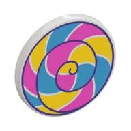 Road Sign Clip-on 2 x 2 Round with Dark Azure/Dark Pink/Yellow Spiral Lollypop Print / White