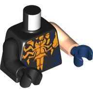 Lego Torso, Odd Arms and Hands, Bright Orange Muslced Chest, Spider-Shaped Venomized Ooze, Dark Blue Shapes print, Left Light Nougat Arm and Dark Blue Hand, Right Black Arm and Hand / Black
