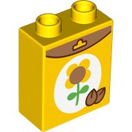 Lego Duplo Brick 1 x 2 x 2 with Sunflower Seed Box print / Yellow