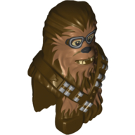 Lego Minifig Head Special, Wookie with Shoulders and Chest, Ammo Belt and Goggles Print (Chewbacca) / Dark Brown