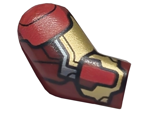 Lego Arm, Right with Gold and Silver Armor Plates, Red Shoulder and Panels with Black Outlines Pattern
