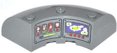 Lego Brick, Round Corner 6 x 6 x 2 with Gauges, Numbered Buttons and Map Screen Pattern (Sticker) - Set 70504