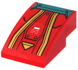 Slope, Curved 3 x 2 with Dark Turquoise and Red Hull Plates, Gold Stripes and Rivets Pattern (Sticker) - Set 80012