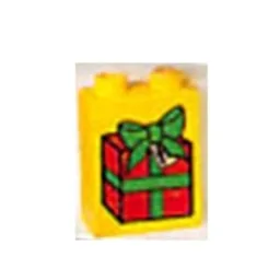 Duplo Brick 1 x 2 x 2 with Present / Gift Box Print / Yellow