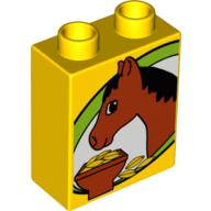 Lego Duplo Brick 1 x 2 x 2 with Horse Print / Yellow