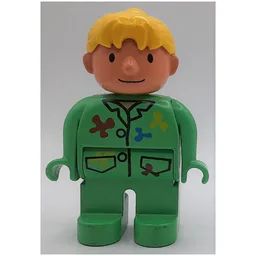Duplo Figure, Early, Ponytail Yellow, Overalls with Paint Splashes Print (Wendy) / Bright Green