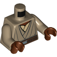 Lego Torso Layered Robe over Tan Undershirt, Brown Belt Print (Mace Windu Clone Wars), Dark Tan Arms, Reddish Brown Hands / Dark Tan