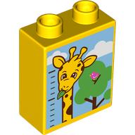 Lego Duplo Brick 1 x 2 x 2 with Measuring Tape, Top Half Giraffe, Tree print / Yellow