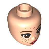 Lego Minidoll Head Reddish Brown Eyebrows, Eyes, Freckles, Coral Lips, Crooked Smile / Light Nougat