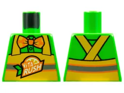 Torso Button Up Shirt, Orange Bow Tie with Polka Dots, Yellow Apron with 'ViTA RUSH' Logo, Silver Stripe Pattern / Bright Green