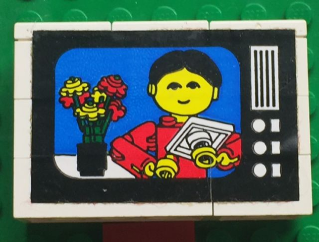 Lego Stickered Assembly 6 x 2 x 3 1/3 with Flowers and Figure on TV Screen Pattern (Sticker) - Set 268-1