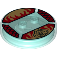 Lego Function Brick Round 4 x 4 x 2/3 with 2 Studs and Gold Chima Lion Symbol and Red Fire Print / Trans-Light Blue