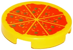 Tile, Round 2 x 2 with Bottom Stud Holder with Pizza Pattern