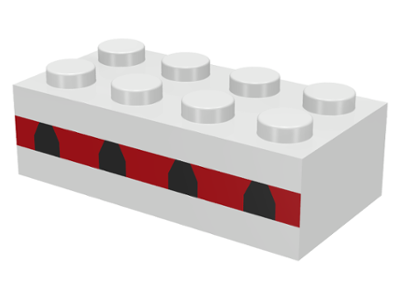 Lego Brick 2 x 4 with Plane Windows 4 in Thin Red Stripe Pattern / White