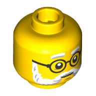 Lego Minifig Head Dr. Kilroy, White Eyebrows, Beard, Moustache, Black Glasses print / Yellow