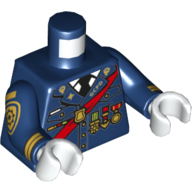 Lego Torso Jacket with Red Sash and Medals Print, Dark Blue Arms with Gold Police Badge Print, White Hands / Dark Blue