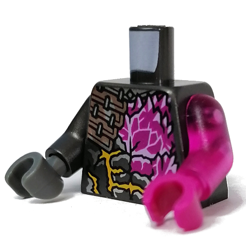 Lego Torso, Odd Arms and Hands, Armor, Magenta Crystals print, Left Trans-Dark Pink Arm and Magenta Hand, Right Pearl Titanium Arm and Dark Bluish Grey Hand / Pearl Titanium