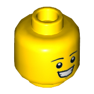 Lego Minifig Head Green Brick Suit Guy, Big Smile with Clenched Teeth / Yellow