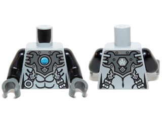 Lego Torso Chima Silver Armor with Straps and Blue Round Jewel (Chi) Pattern / Black Arms / Dark Bluish Gray Hands