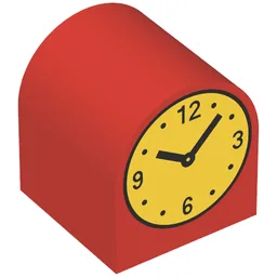 Duplo Brick 2 x 2 x 2 Curved Top with Clock Hands 10:08 Print / Red