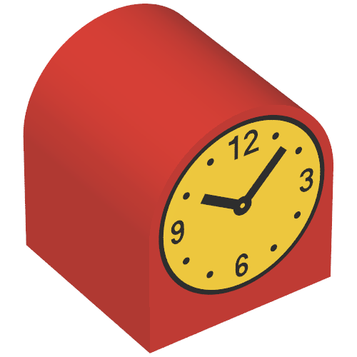 Lego Duplo Brick 2 x 2 x 2 Curved Top with Clock Hands 10:08 Print / Red