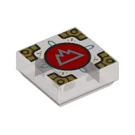 Tile 1 x 1 with Silver Mountain on Red Circle, Gold Decoration Print (Cubic Gate)