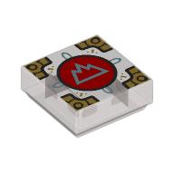 Lego Tile 1 x 1 with Silver Mountain on Red Circle, Gold Decoration print (Cubic Gate) / Trans-Brown