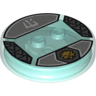 Function Brick Round 4 x 4 x 2/3 with 2 Studs and Gold Zane Symbol and White Asian Character Print / Trans-Light Blue