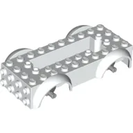 Vehicle Base 4 x 10 x 2 1/2 with Mudguards, Wheel Pins and 6 x 2 Centre Recess with 3 Holes, Light Bluish Gray Wheel Holders / White