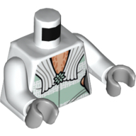 Lego Torso Bodysuit, Large Collar, Light Aqua Jewel, Large Sand Green Stripes print, White Arms, Light Bluish Gray Hands / White