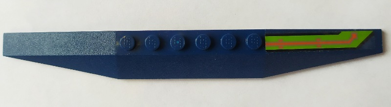 Lego Wedge 2 x 16 Triple with Silver and Orange Circuitry on Lime Stripe Pattern Model Right Side (Sticker) - Set 70355
