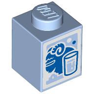 Lego Brick 1 x 1 with Blue Milk / Bantha Carton Print / Bright Light Blue