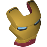 Lego Headwear Accessory Visor Top Hinge with Gold Face Shield and Bright Light Blue Eyes Print (Iron Man) / Dark Red