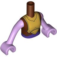 Lego Minidoll Torso Girl with Lavender Arms and Hands with Gold Knight Armor, Reddish Brown Tunic print / Medium Brown