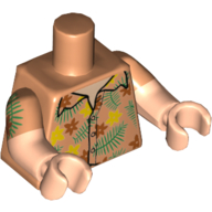 Lego Torso, Dual Molded Arms, Hawaii Shirt with Flowers and Leaves Print, Nougat Sleeves Pattern, Light Nougat Arms and Hands / Nougat