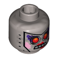 Lego Minifig Head Calamity Drone, Red Eyes, 4 Mouth Squares and Beauty Mark Print / Flat Silver
