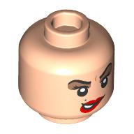 Lego Minifig Head Mary Sanderson, Dark Tan Eyeshadow, Red Lips, Lopsided Mouth, Angry / Scared print / Light Nougat
