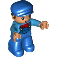 Duplo Figure with Cap Blue, with Blue Legs, Dark Azure Shirt with Blue Overalls and Red Neckerchief Print / Dark Azure