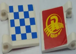 Flag 2 x 2 Square with Flat Edge with Checkered Blue Pattern and Yellow 'RACER MOTORS' on Red Background Pattern (Stickers) - Set 8161