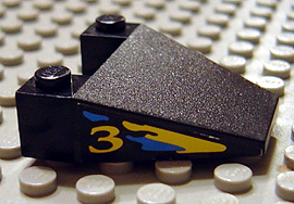 Lego Wedge 4 x 4 Taper without Stud Notches with Blue & Yellow Splash & '3' Pattern on Both Sides (Stickers) - Set 8207
